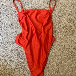 Red one piece bikini